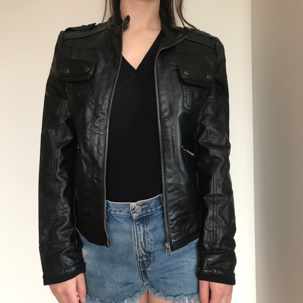 Black Vegan Leather Jacket 4 pockets